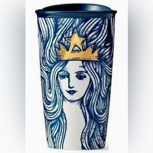 RARE Starbucks 2016 Golden Crown Siren Limited Edition Ceramic Travel Mug 12oz